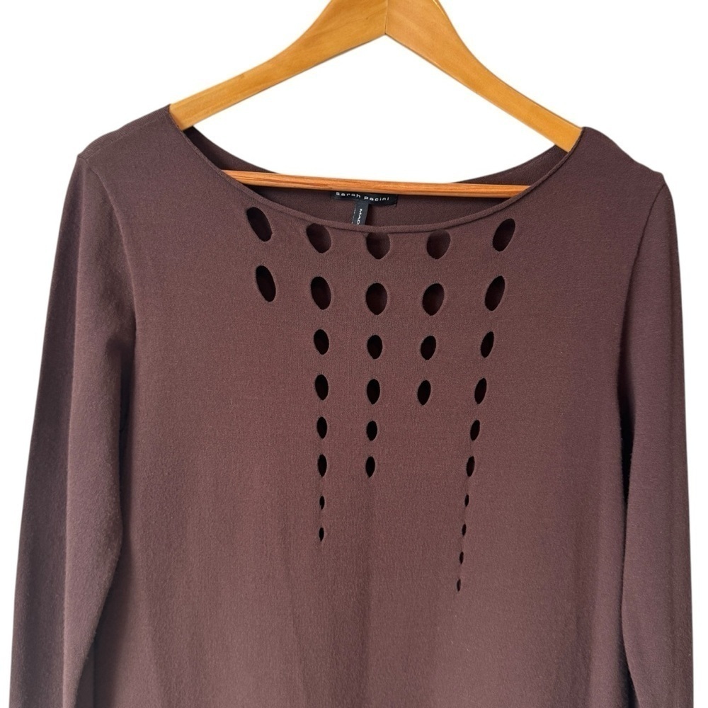 Sarah Pacini Brown Openwork Viscose Long sweater Tunic Women's One Size - Picture 3 of 8